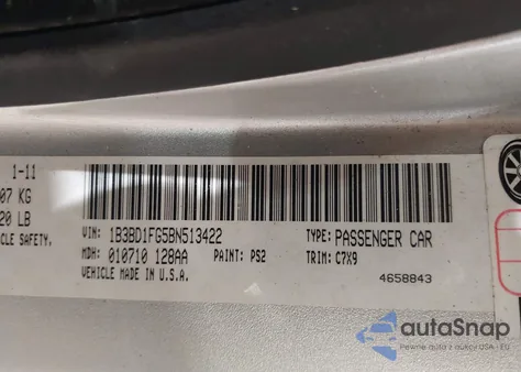 2011 Dodge Avenger Mainstreet z USA, uszkodzony, nr VIN 1B3BD1FG5BN513422